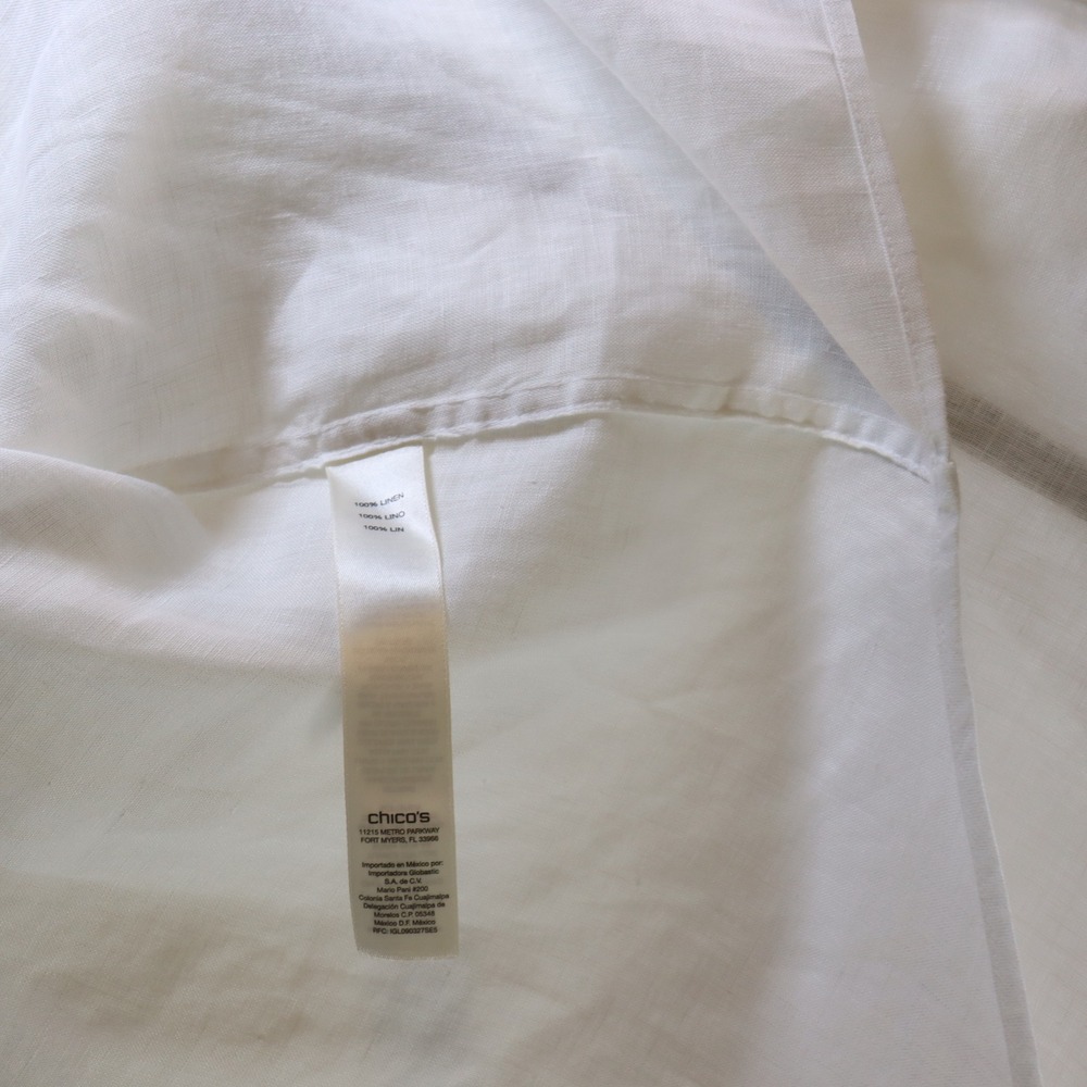 Chico's Linen Tie-Front Shirt 3 White Womens No-Iron Button Up - Picture 4 of 5
